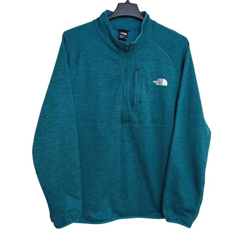 The North Face Fleece Sweater Mens 2XL Green Blue 1/4 Zip Pocket Mock Neck
